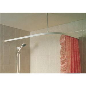WHITE ANGLED SHOWER TRACK, CEILING SUPPORT AND FITTINGS 1700MM X 760MM
