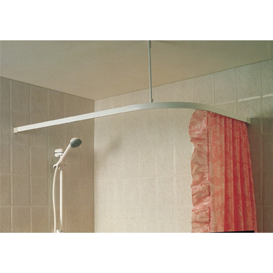 WHITE ANGLED SHOWER TRACK, CEILING SUPPORT AND FITTINGS 1500 X 1200MM