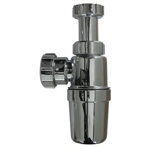 32MM CHROME BOTTLE TRAP, ADJUSTABLE INLET, 75MM SEAL