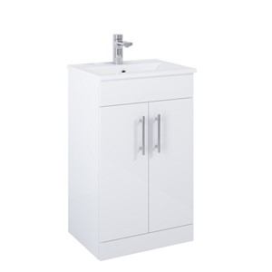 PAVILION GLOSS WHITE 50CM 2 DOOR WASH BASIN UNIT (BASIN INCLUED)