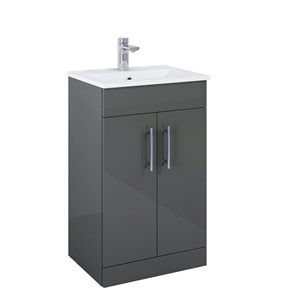 PAVILION GLOSS ANTHRACITE 50CM 2 DOOR WASH BASIN UNIT (BASIN INCLUED)