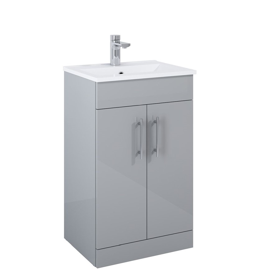 PAVILION GLOSS LIGHT GREY 50CM 2 DOOR WASH BASIN UNIT (BASIN INCLUDED)