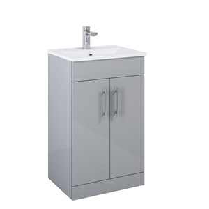 PAVILION GLOSS LIGHT GREY 50CM 2 DOOR WASH BASIN UNIT (BASIN INCLUDED)