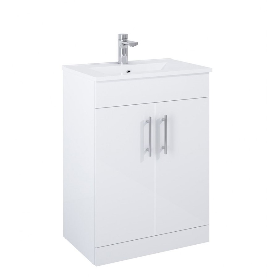 PAVILION GLOSS WHITE 60CM 2 DOOR WASH BASIN UNIT (BASIN INCLUDED)