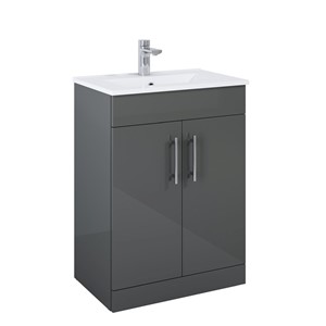 PAVILION GLOSS ANTHRACITE 60CM 2 DOOR WASH BASIN UNIT (BASIN INCLUDED)