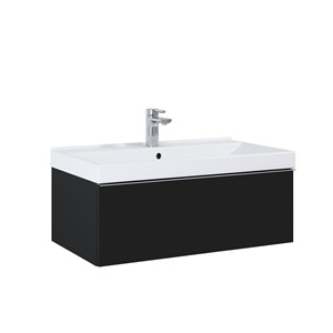 LOOK WALL HUNG BASIN UNIT 80CM 1 DRWR MATT BLACK NO HANDLE