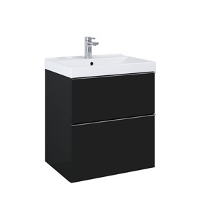 LOOK WALL HUNG BASIN UNIT 60CM 2 DRWR MATT BLACK NO HANDLES