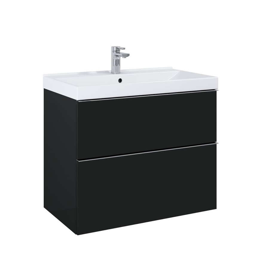 LOOK WALL HUNG BASIN UNIT 80CM 2 DRWR MATT BLACK NO HANDLES