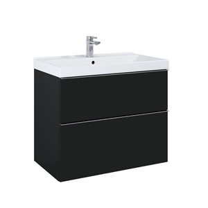 LOOK WALL HUNG BASIN UNIT 80CM 2 DRWR MATT BLACK NO HANDLES