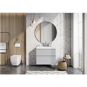 image of Look Wall Hung Bathroom Vanity Unit 80cm 2 Drawer Matt Stone No Furniture Handles