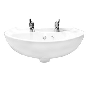 MODERN 52CM WALL MOUNTED TWO TAPHOLE BASIN