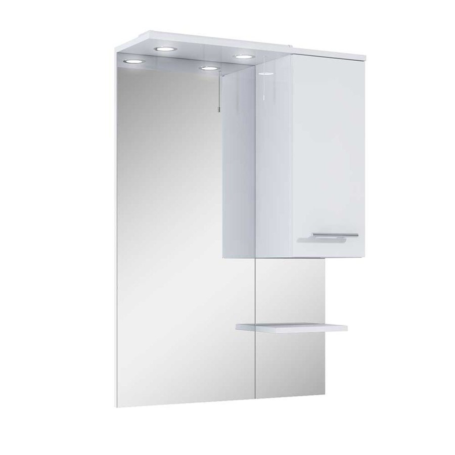 SENSE WHITE 70CM MIRROR WITH LED LIGHTING PANEL, C/BOARD & SHELF
