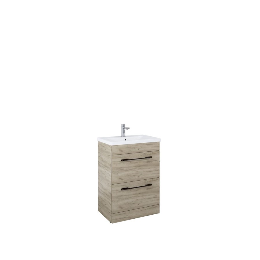 APPEAL UNIT 60CM 2 DRWR CRAFT OAK WITH PLINTH (WITH BLACK HANDLE)
