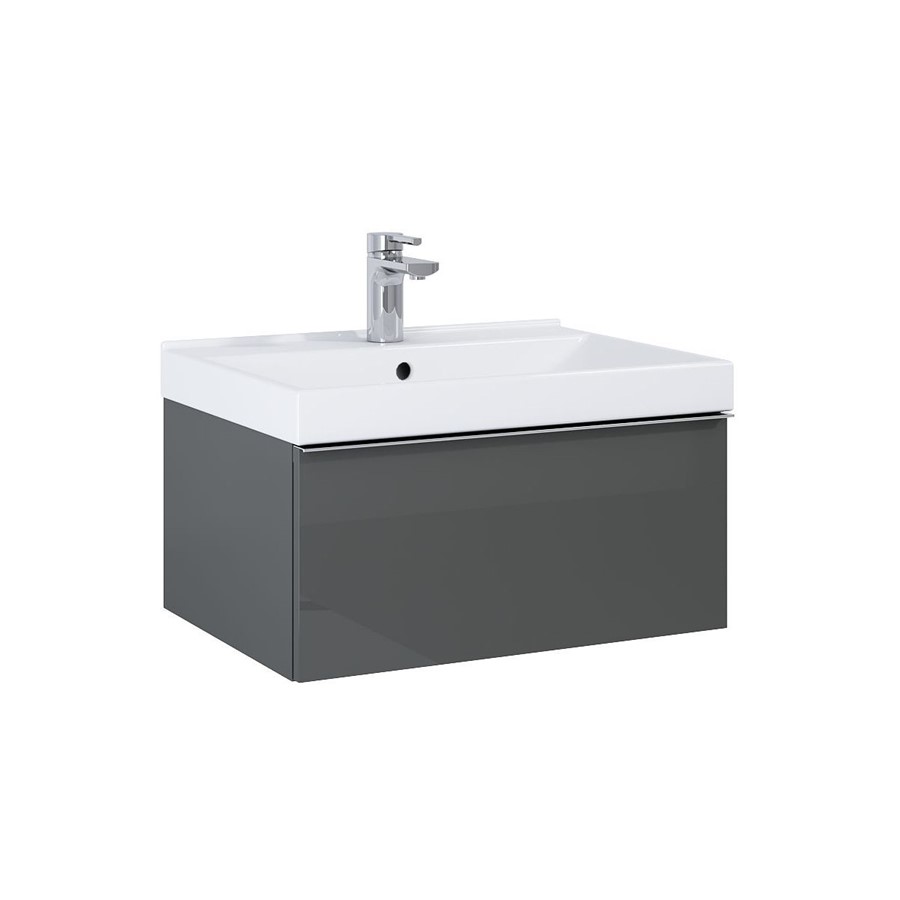 LOOK WALL HUNG BASIN UNIT 60CM 1 DRWR ANTHRACITE GLOSS NO HANDLE