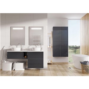 LOOK WALL HUNG BASIN UNIT 60CM 1 DRWR ANTHRACITE GLOSS NO HANDLE