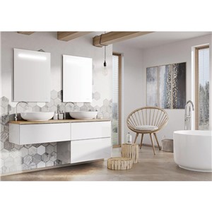 LOOK WALL HUNG BASIN UNIT 60CM 1 DRWR WHITE GLOSS NO HANDLE