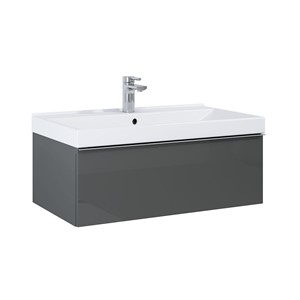 LOOK WALL HUNG BASIN UNIT 80CM 1 DRWR ANTHRACITE GLOSS NO HANDLE