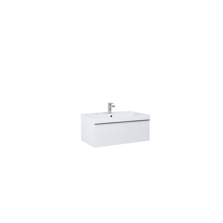 LOOK WALL HUNG BASIN UNIT 80CM 1 DRWR WHITE GLOSS NO HANDLE