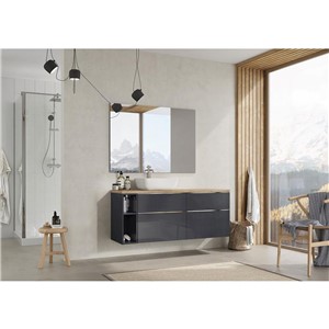 LOOK WALL HUNG BASIN UNIT 60CM 2 DRWR ANTHRACITE GLOSS NO HANDLES