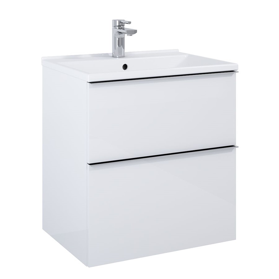 LOOK WALL HUNG BASIN UNIT 60CM 2 DRWR WHITE GLOSS NO HANDLES