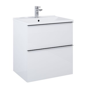 LOOK WALL HUNG BASIN UNIT 60CM 2 DRWR WHITE GLOSS NO HANDLES