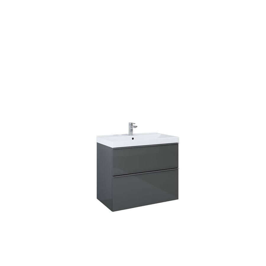 LOOK WALL HUNG BASIN UNIT 80CM 2 DRWR ANTHRACITE GLOSS NO HANDLES