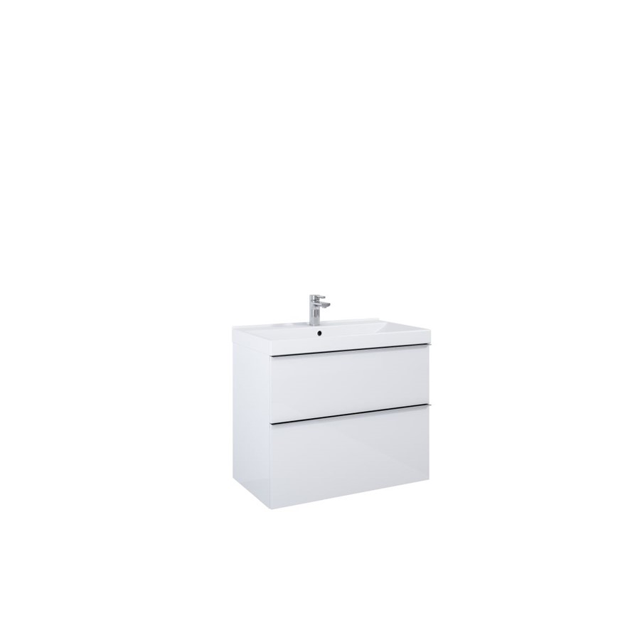 LOOK WALL HUNG BASIN UNIT 80CM 2 DRWR WHITE GLOSS NO HANDLES