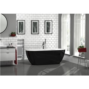 ARLINGTON GLOSS BLACK L1500 X W730 X H600MM F/S BATH INC CHROME WASTE