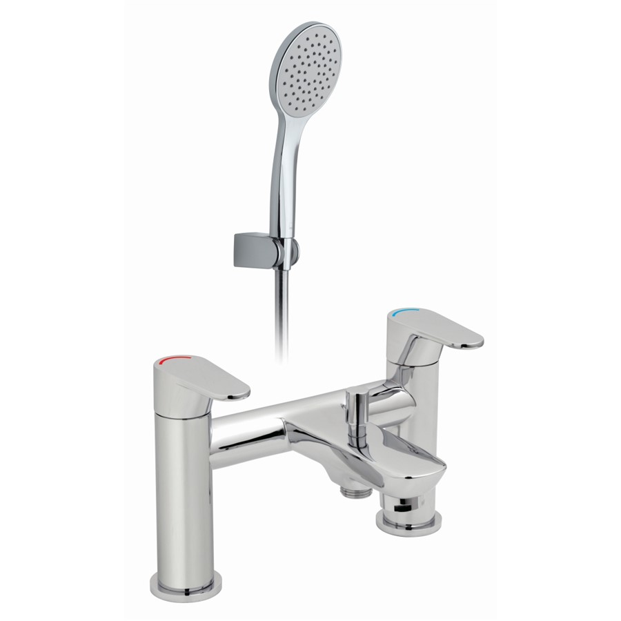 BALANCE 2 HOLE DECK MOUNTED BATH SHOWER MIXER WITH SHOWER KIT CP