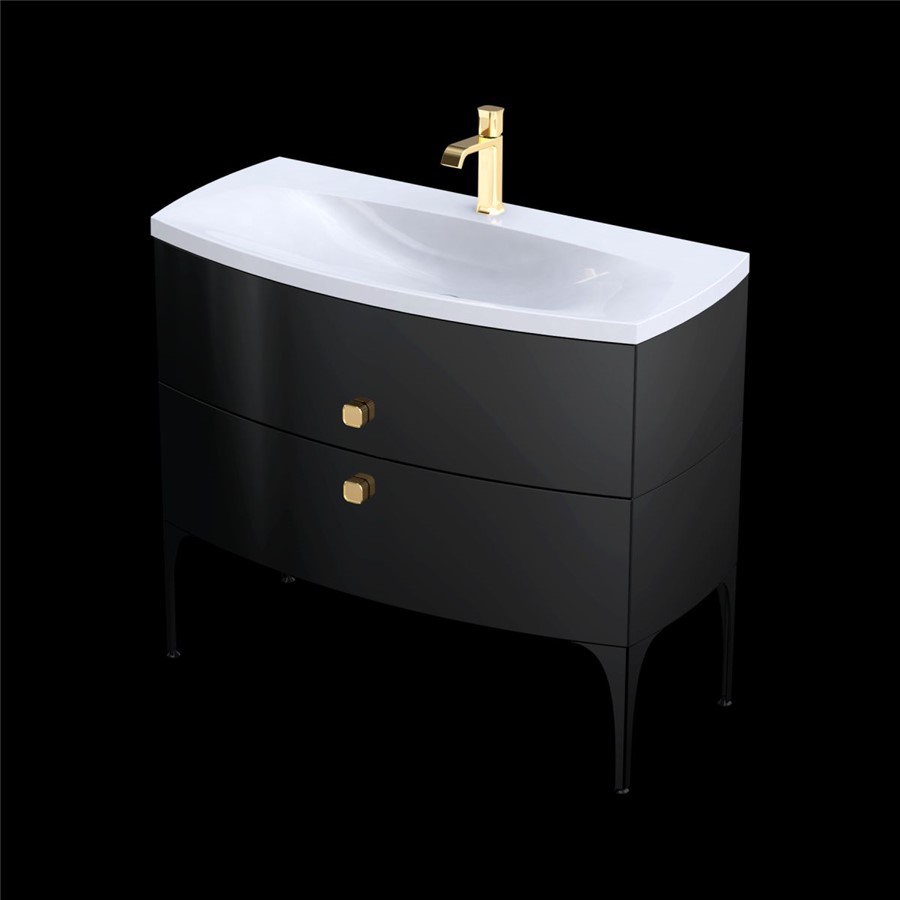WIMBORNE WALL MOUNTED 2 DRAWER BASIN UNIT 102CM GLOSS BLACK