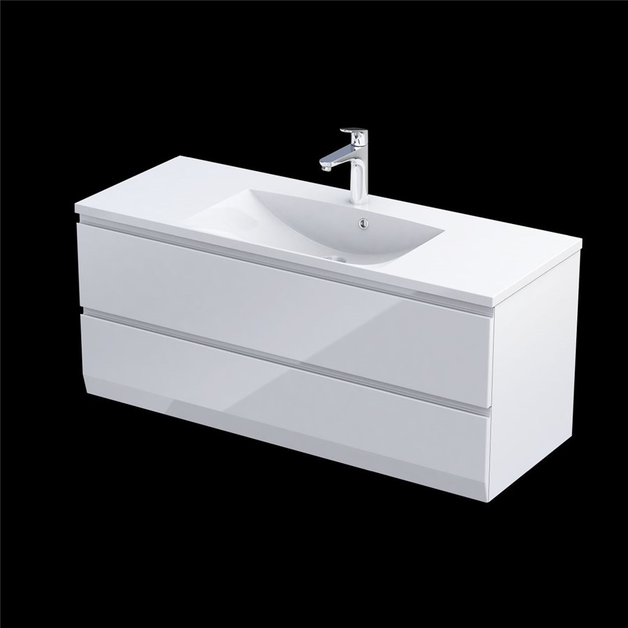 RECTORY WALL MOUNTED 2 DRAWER BASIN UNIT 120CM GLOSS WHITE