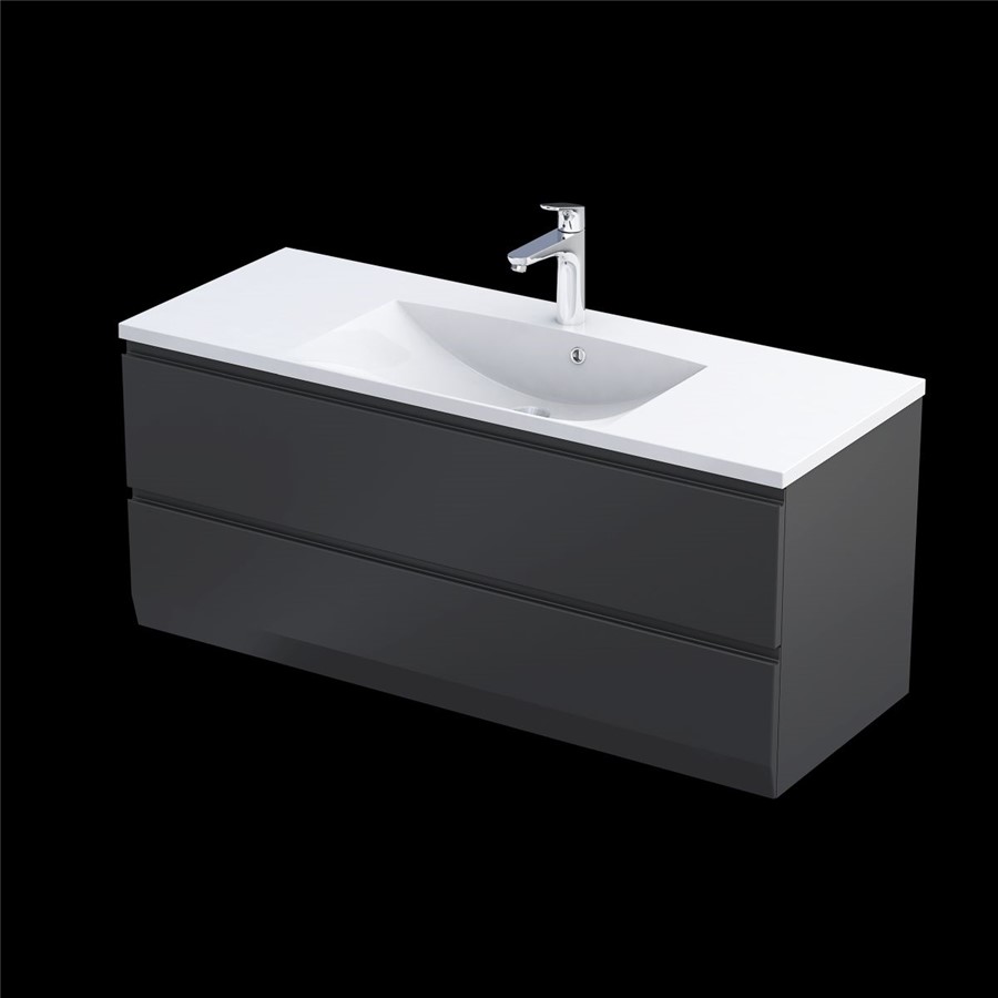 RECTORY WALL MOUNTED 2 DRAWER BASIN UNIT 120CM MATT BLACK