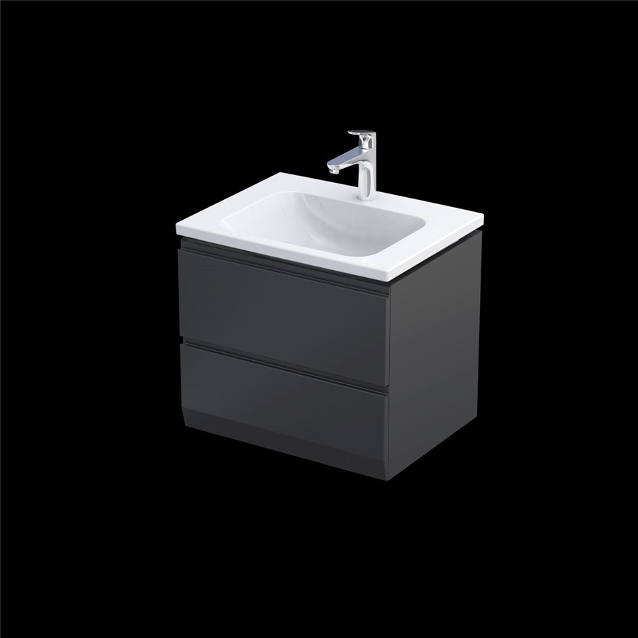 RECTORY WALL MOUNTED 2 DRAWER BASIN UNIT 60CM MATT BLACK