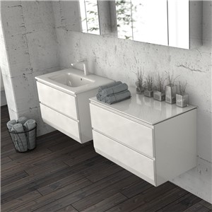 image of Rectory Wall Mounted 2 Bathroom Drawer Vanity Unit 80cm Gloss White