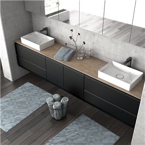 image of Rectory Wall Mounted 2 Bathroom Drawer Vanity Unit 80cm Matt Black