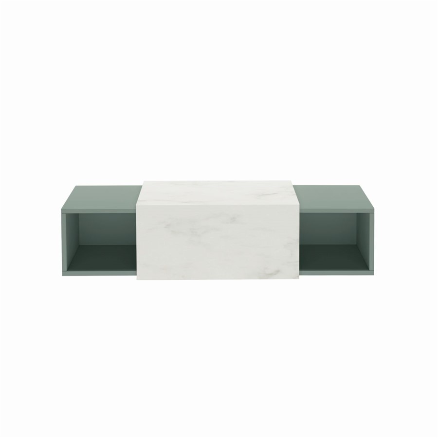 WELLS WALL HUNG UNIT 2X30CM BOXES SAGE GREEN WHITE MARBLE TOP