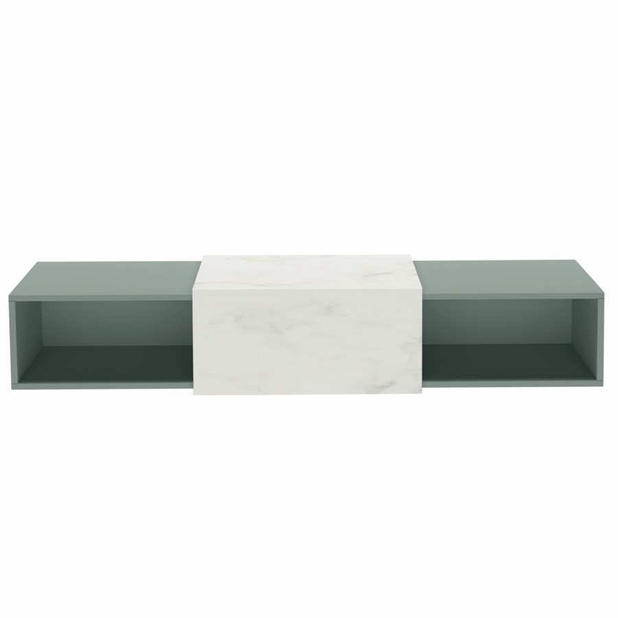 WELLS WALL HUNG UNIT 2X50CM BOXES SAGE GREEN WHITE MARBLE TOP