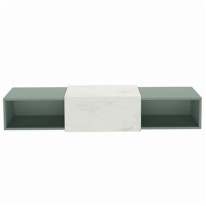 WELLS WALL HUNG UNIT 2X50CM BOXES SAGE GREEN WHITE MARBLE TOP