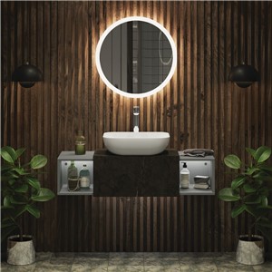 image of Wells Wall Hung Unit 2X30cm Boxes Dust Grey Black Marble Top