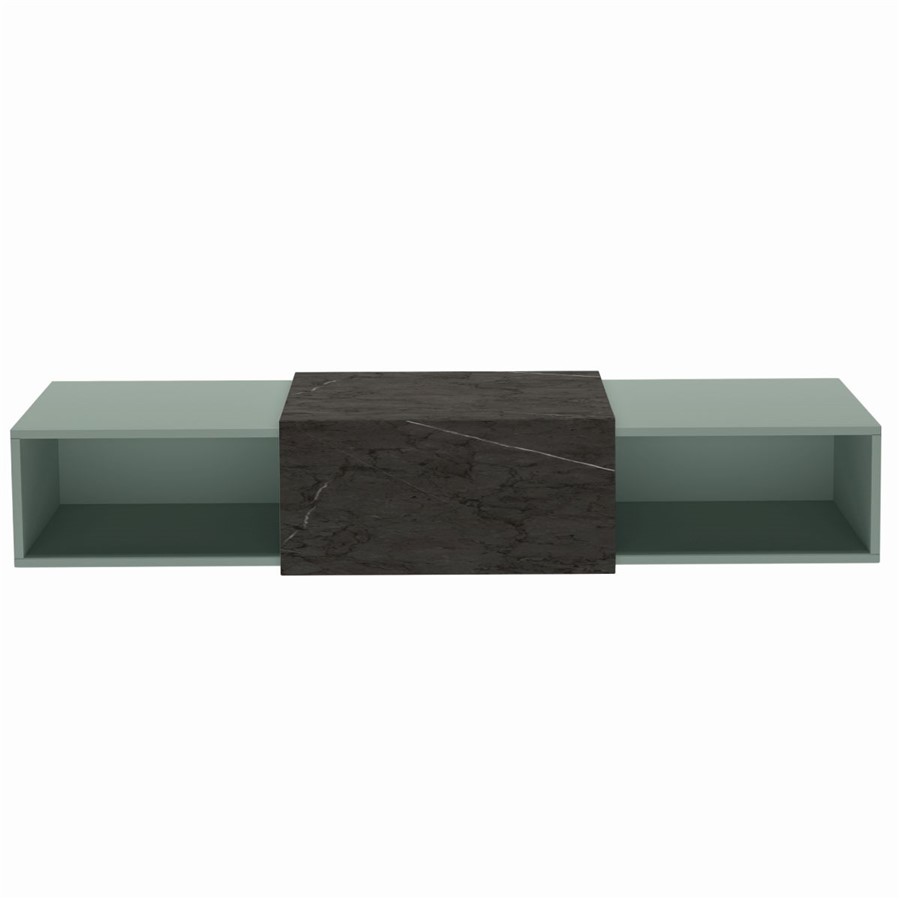 WELLS WALL HUNG UNIT 2X50CM BOXES SAGE GREEN BLACK MARBLE TOP