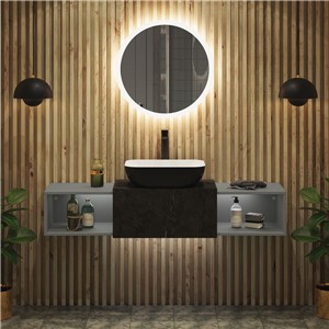 image of Wells Wall Hung Unit 2X50cm Boxes Dust Grey Black Marble Top