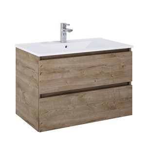 image of 80cm Sussex 2 Drawer Bathroom Vanity Unit Gloss Candela Oak