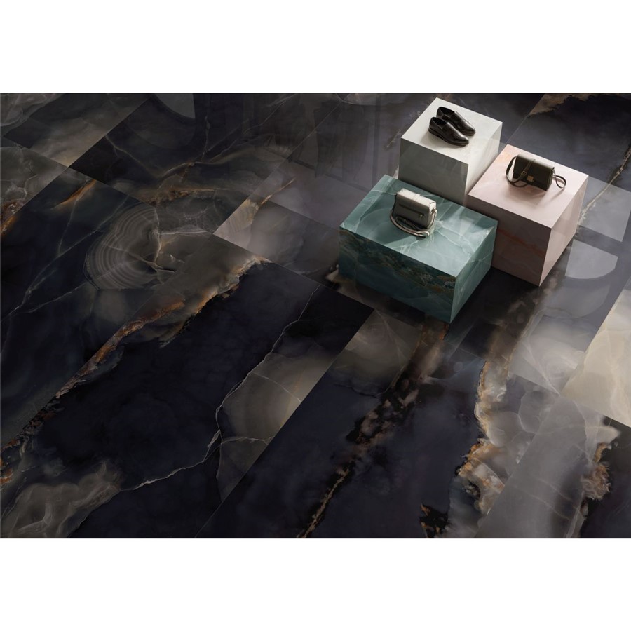 NB15932 ITALIAN ONYX BLACK POLISHED 600X1200 POR. WALL & FLOOR TILE