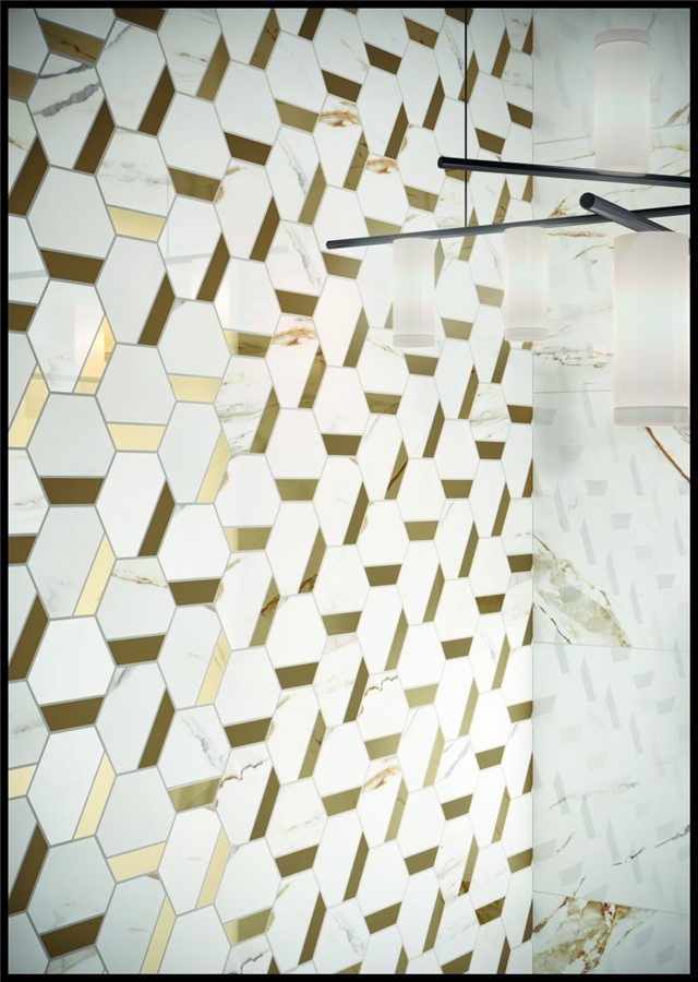 NB16417 CALACATTA ORO GOLD HEX MOSAIC 240X300