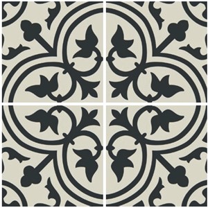 NB17300 SALISBURY BLACK FLOWER ON WHITE FLOOR TILE 200X200