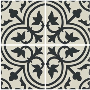 NB17300 SALISBURY BLACK FLOWER ON WHITE FLOOR TILE 200X200