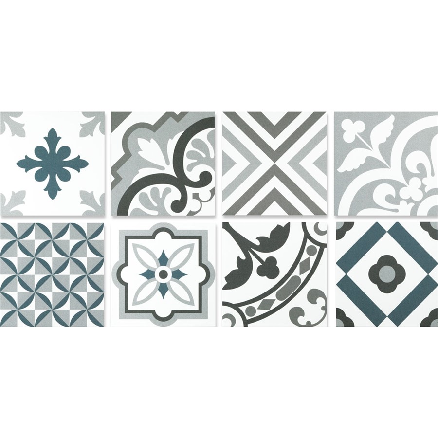 NB18205 TRURO BLUE MIXED PATTERN WALL & FLOOR TILE 200X200