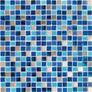 NB19609 CLARITY MOSAIC MIX BLUE & SILVER SHEET 300X300