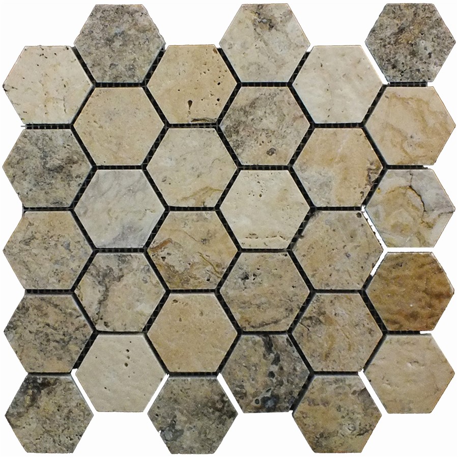 NB19158 AEGEAN HEXAGON MOSAIC TRAVERTINE 30 X 30 SHEET