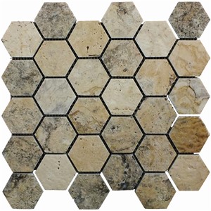 NB19158 AEGEAN HEXAGON MOSAIC TRAVERTINE 30 X 30 SHEET